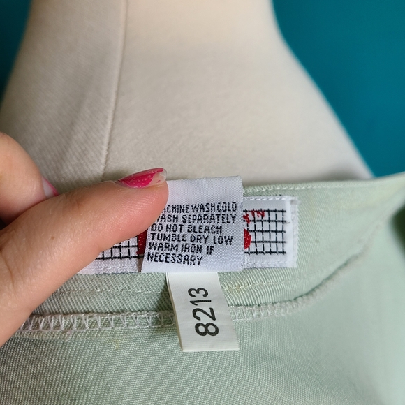 vintage 90s hand painted denim dress size large button front pastel green flower - Picture 9 of 9